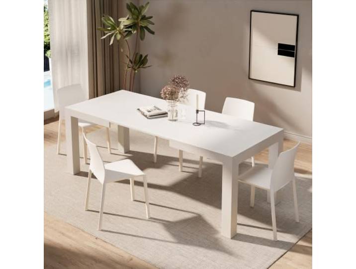 MOBILI FIVER, Iacopo ausziehbarer Esstisch, 140(220) x90 cm, Esche, Weiß, Made In Italy
