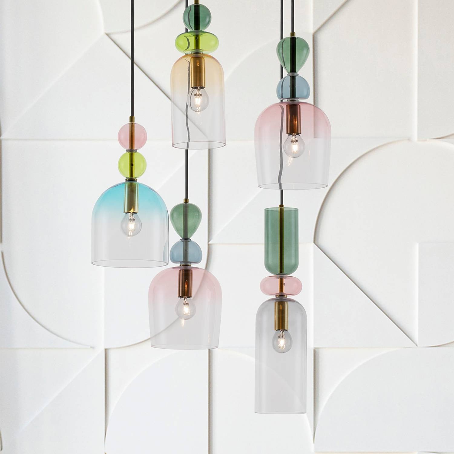 Nova Luce Murano pendellamp met glazen kap en aluminium details, multicolor/goud, Ø 52 cm