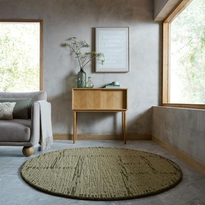 Wollteppich FLAIR RUGS "HARRIS MODULA aus 100% Wolle", pistazie, H:12mm Ø:160cm, Wolle, Teppiche, Strukturierte Oberfläche, handgetuftet, auch als Läufer und in rund
