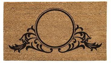Evergreen 28 in. x 16 in. Elegant Circle Swirl Natural Coir Monogram Mat