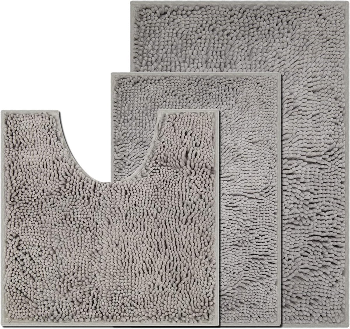 Set van 3 antislip en waterabsorberende badkamertapijten - Lichtgrijs