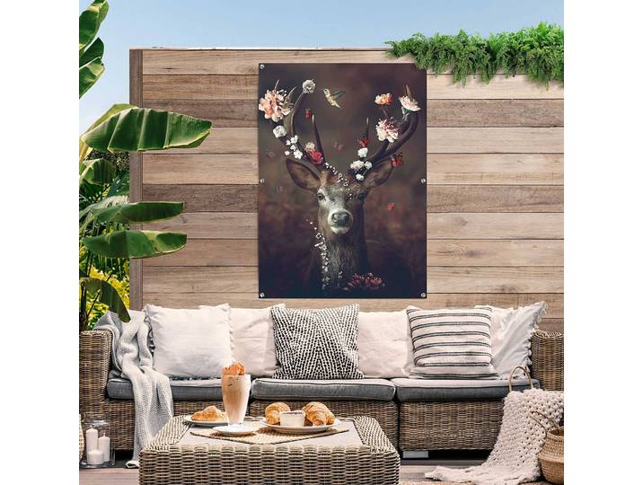 home24 Outdoor-poster Hert Weerbestendig PVC met oogjes voor ophangen bruin 100 x 140 x 0cm