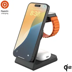 Fixed 3-in-1 MagSafe Wireless Charging Station, black (30 W), Wireless Charger, Schwarz