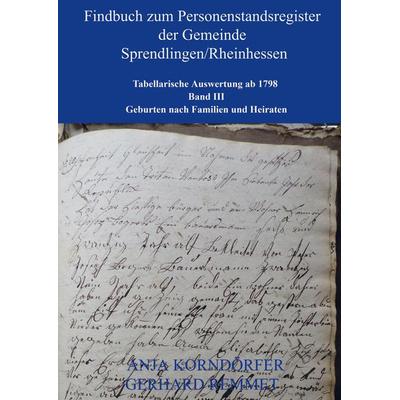 Findbuch zum Personenstandsregister der Gemeinde Sprendlingen/Rheinhessen, Taschenbuch von Anja Korndörfer, Bookmundo Direct, 978-94-036-0728-3