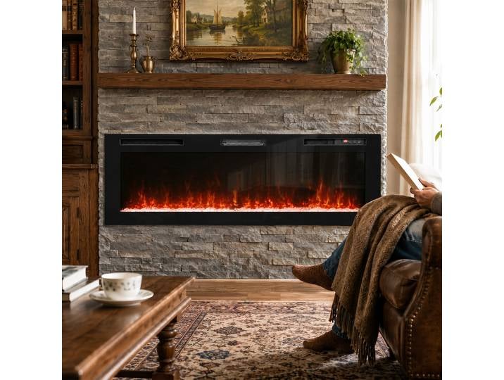 HOMCOM Cheminée Électrique Slim 173cm Murale Autoportante Noir
