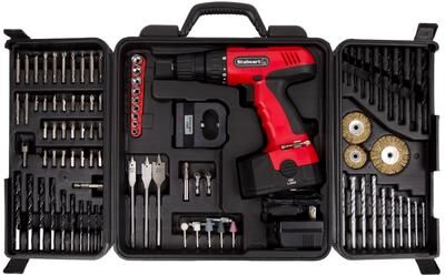 18V Cordless Power Drill Set - 89-Piece Kit with Rechargeable Battery and Charger - Includes Assorted Tools by Stalwart (Red)