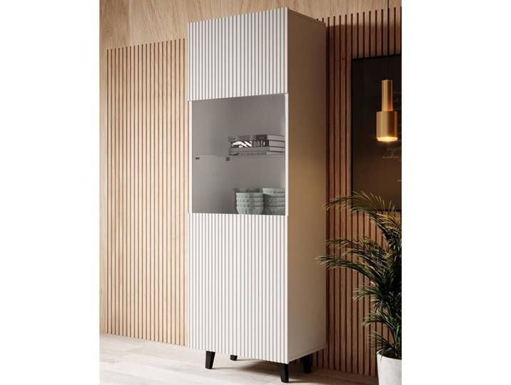 Vitrine Design Blanc Mat Rainuré 2 Niches Gustave