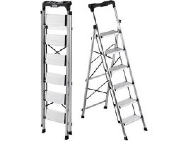 VEVOR Trittleiter 6 Stufen, Klappleiter mit Anti-Rutsch-Stufen & Komfortablem Handgriff, Haushaltsleiter Tragkraft 150 kg, Aluminium-Sicherheitsleiter für Küche, Lager, Haushalt & Büro, Silber