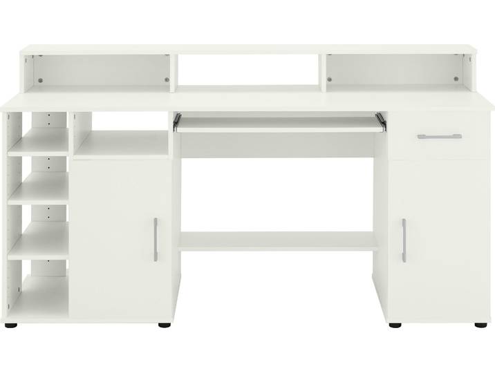 Schreibtisch VOGL MÖBELFABRIK Timra mit Monitoraufsatz, Tastaturauszug & Towerfach , weiss (weiß, weiß, weiß), B:154cm H:88cm T:60cm, Tische, Schreibtisch, Breite 154 oder 178 cm, Made in Germany