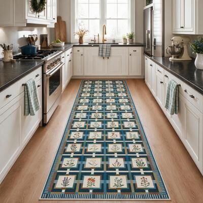 BLUEBELL Vintage Floral Geometric Area Rug Non-Slip Washable Low-Pile Carpet