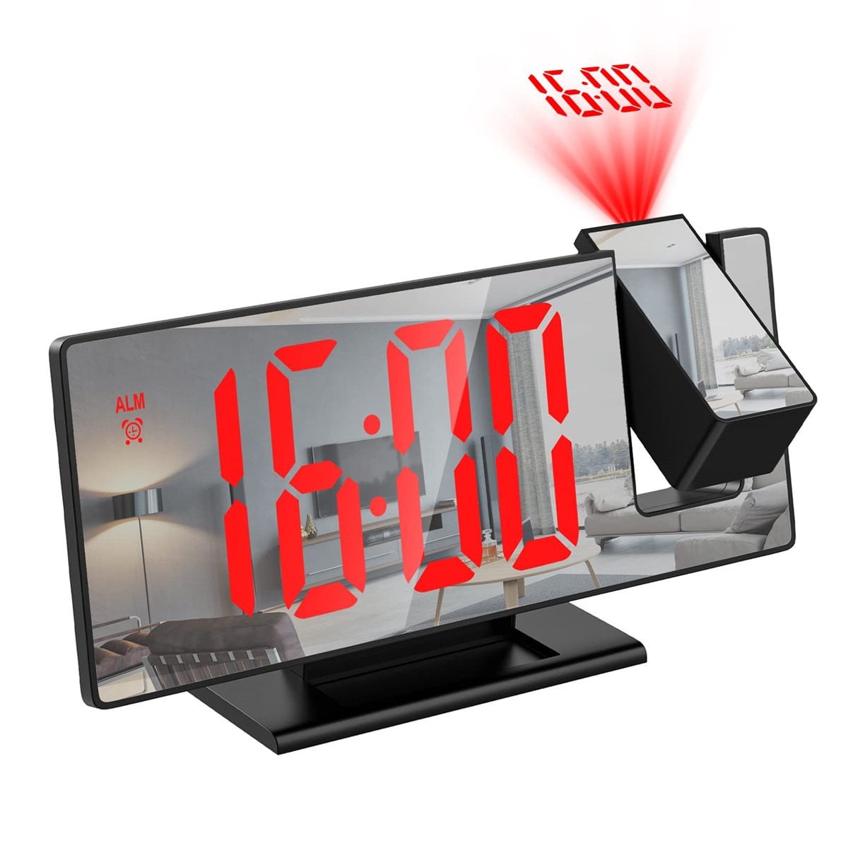 QTTVBTNA LED Projectie Klok - Digitale Slimme Slaapkamerwekker met 180° Draaibare Projector en 3-standen Dimmer - Rood LED