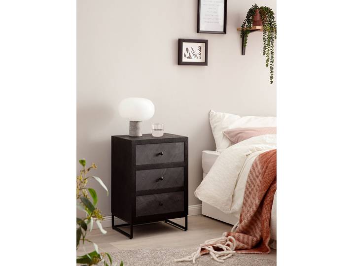 Table de nuit massive Lagkau 40 x 60 x 30cm Bois/Noir/Noir