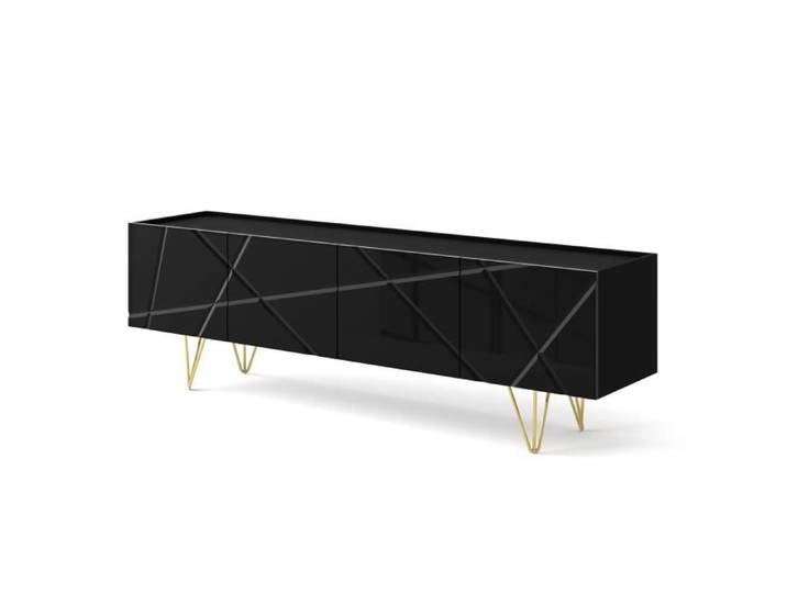 Meuble TV SPACE 180 cm 4D fraisée noir brillant