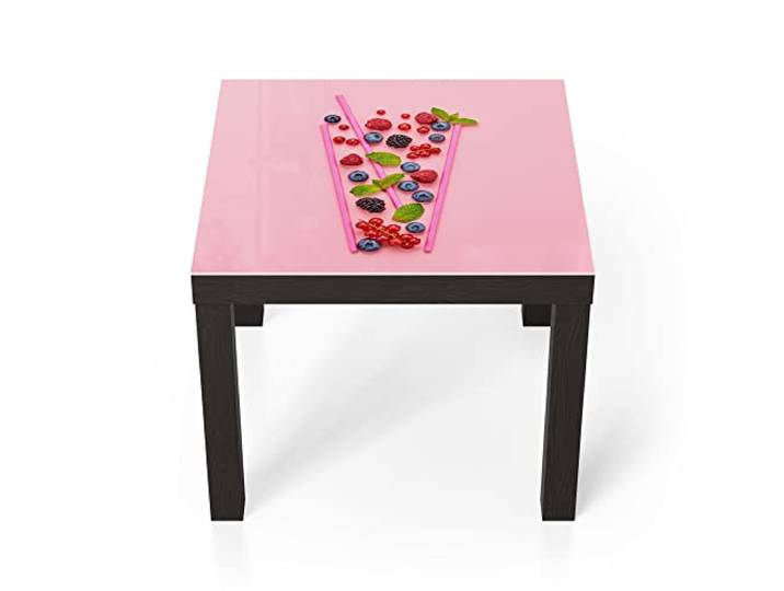 DEQORI Glastisch schwarz klein 55x55 cm Motiv Fruchtiger Beerencocktail ausgefallener Beistelltisch aus Glas Hochglanz Couchtisch fürs Wohnzimmer moderner Couch Tisch mit Design