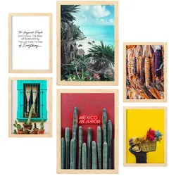 POSTER Set Mit 6 Leben In Voller Farbe A3 & A4 Rahmen Aus Hellem Holz