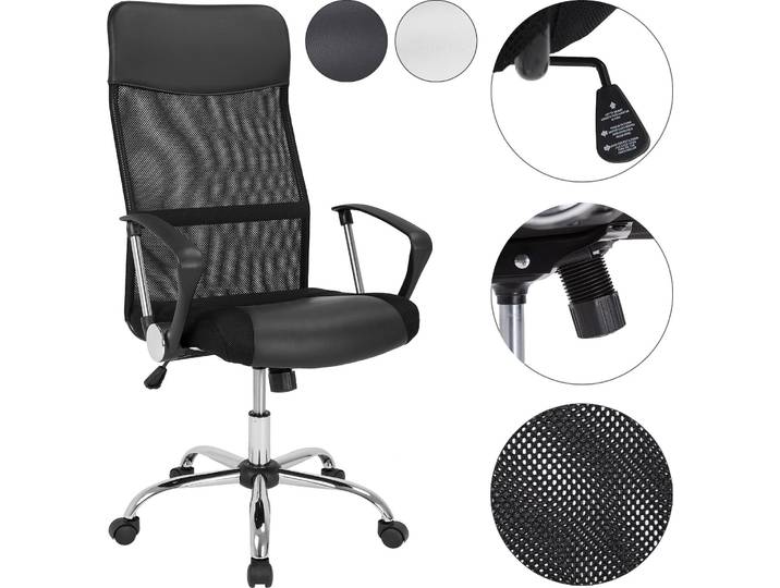 Casaria Fauteuil de bureau Noir Pivotant Ergonomique Réglable en hauteur Fonction de basculement Chaise gaming