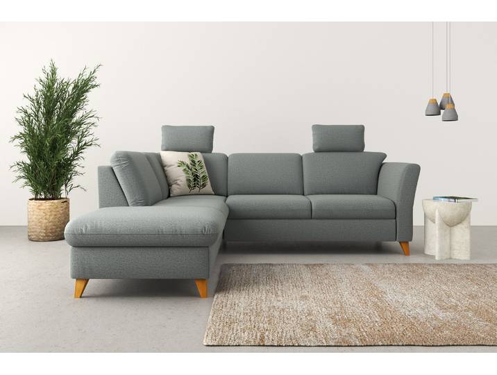Ecksofa, Polyester, Grau, 252×213 cm, Federkern-Polsterung, Klassisch, Home-affaire
