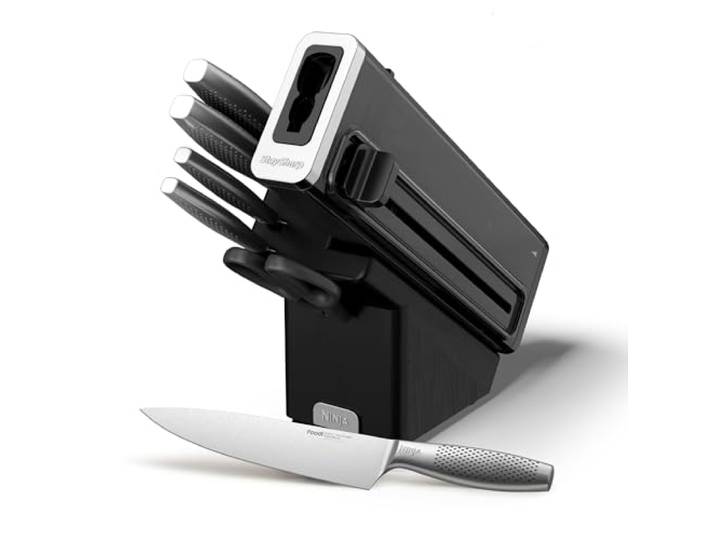 Ninja StaySharp Edelstahl-Messerset, 6-teilig, Messerschärfer, Schwarz Integrierter Messerschärfer, Küchen- und Kräuterschere - K62006EUUK