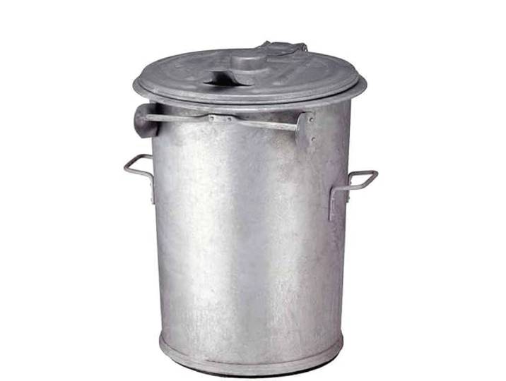 PROREGAL Feuerfeste runde Mülltonne aus Stahl 90 Liter, HxØ 81x53cm Verzinkter Stahl Silber