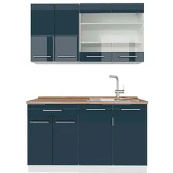 Vichy, Regal, Singleküche Fame-Line, Dunkelblau Hochglanz/Weiss, 140 cm, AP Eiche (140 x 60 x 81.60 cm)