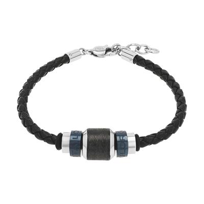 Lederarmband TOM TAILOR "Schmuck Geschenk Edelstahl Leder Kautschuk", schwarz (edelstahlfarben, schwarz, blau), Armbänder, Herren, 22cm, Edelstahl Kautschuk Leder, Edelstahl, Kautschuk, Leder, Lederarmband