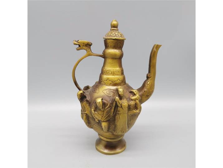 Pot à vin en cuivre, Imitation finition Antique, artisanat, huit immortels, théière, décoration de la maison, ornement, vente en gros