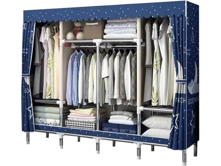 LoiYtrd Tragbarer Kleiderschrank aus Stoff mit dickem Metallrahmen for das Schlafzimmer(A,170cm/66.9in)