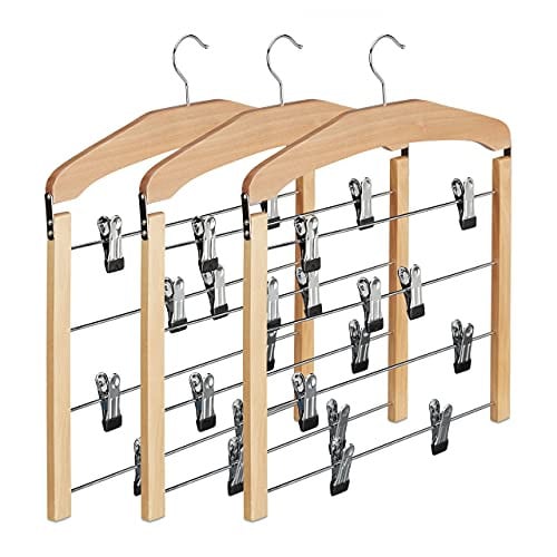 Relaxdays Multi-rokhanger set met clips en draaibare haak, hout en metaal, zwart/bruin/zilver