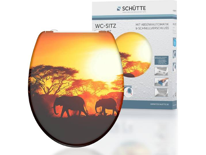 SCHÜTTE WC Sitz AFRICA, Duroplast Toilettendeckel mit Absenkautomatik und Schnellverschluss, Klobrille