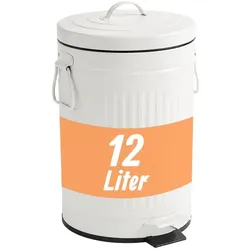Relaxdays Retro Mülleimer 12 Liter Weiß,Schwarz
