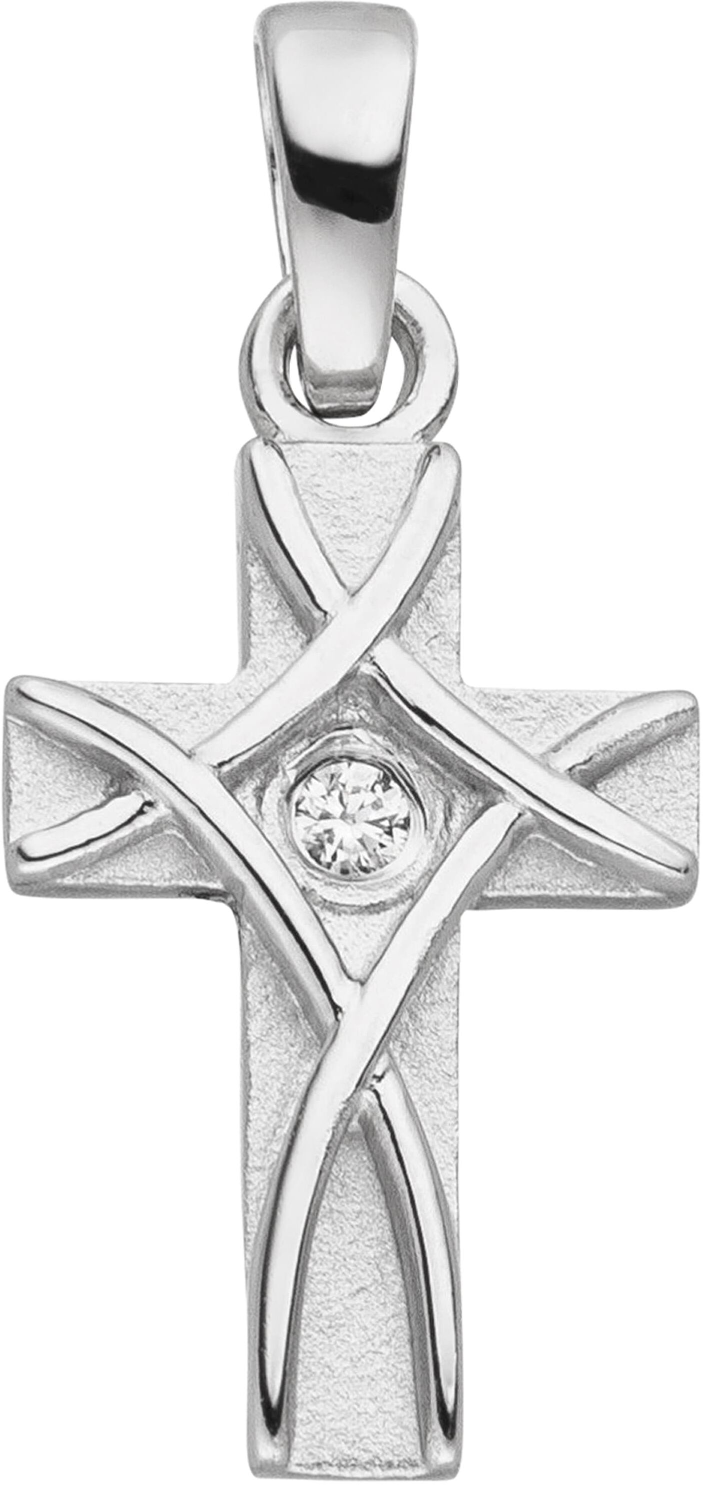 Kettenanhänger JOBO "Anhänger Kreuz Silberkreuz 17 mm", silber (silber 925, weiß), Schmuckanhänger, Damen, Silber 925 (Sterlingsilber), Kettenanhänger, 925 Silber rhodiniert mit Zirkonia