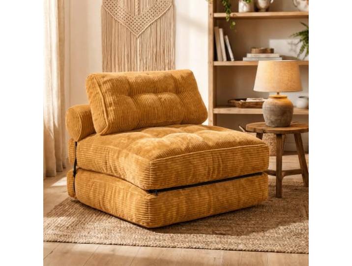 Fabulcozy 4-in-1 Schlafsofa 1-Sitzer, Klappbarer Sessel, Platzsparend und Kompakt Verpackt(Gelb)