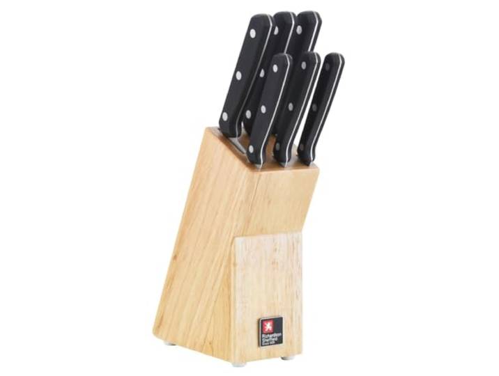 RICHARDSON SHEFFILED - Bloc avec 6 couteaux de cuisine : Office\, steak\, utile\, chef\, découper et pain - Cucina - Acier 13 C finition satinée manche POM 3 rivets - 19.5 x 17.5 x 7 cm - Noir/Bois