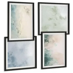 BILDER SET 4er Set - 50x50 cm & 40x60 cm Schwarzer Rahmen - Aquarell-Leinwandstil