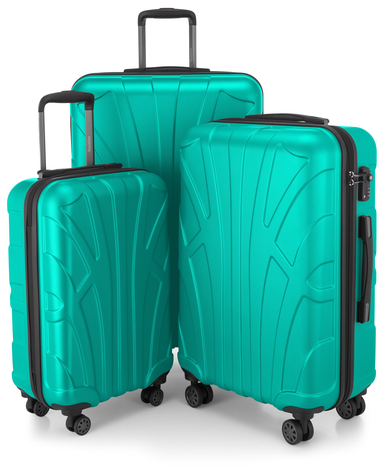 Suitline - 3er Kofferset Rollkoffer Hartschalenkoffer 4 Rollen Handgepäck-Trolley und Aufgabegepäck Koffer erweiterbar Travel Luggage Gepäck Set Hardcase ABS, TSA,Türkis