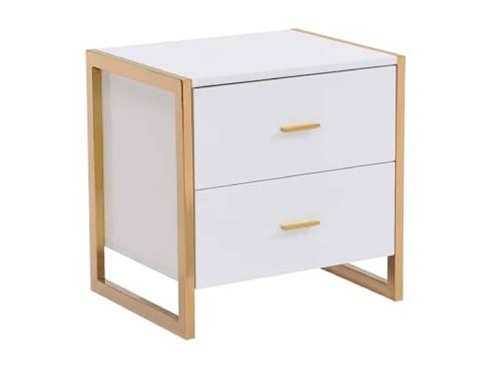 Vente-unique Pascal Morabito - Nachttisch mit 2 Schubladen - MDF - Weiß lackiert & Goldfarben - OMBRELIA