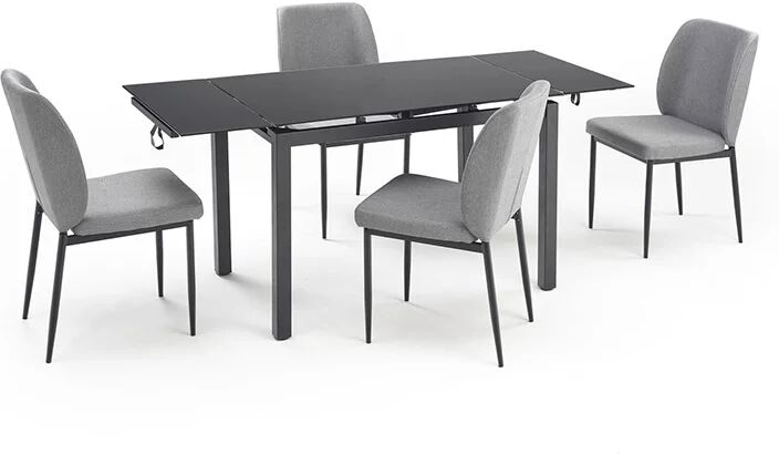 garneroarredamenti Set tavolo 110/170cm + 4 sedie imbottite grigio nero Albani