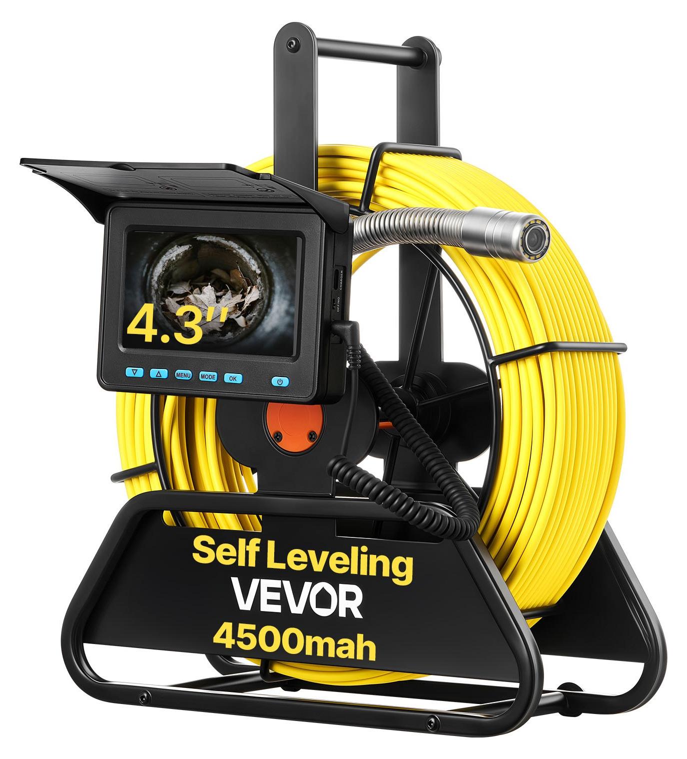 VEVOR Abwasserkamera, 50 m/164 ft, 4,3-Zoll Rohrinspektionskamera mit Licht - 6 einstellbare LEDs, 16GB Karte, 3-fach Zoom & 8500mAh Hochkapazitätsbatterie, IP68 wasserdichte Sanitärkamera für Abwasserkanäle, 50 m-b, 1080P-a