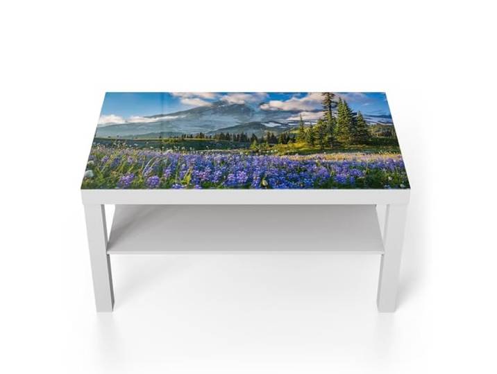 DEQORI Glastisch weiß groß 90x50 cm Motiv Mount Rainier Wunderland ausgefallener Beistelltisch aus Glas Hochglanz Couchtisch fürs Wohnzimmer moderner Couch Tisch mit Design