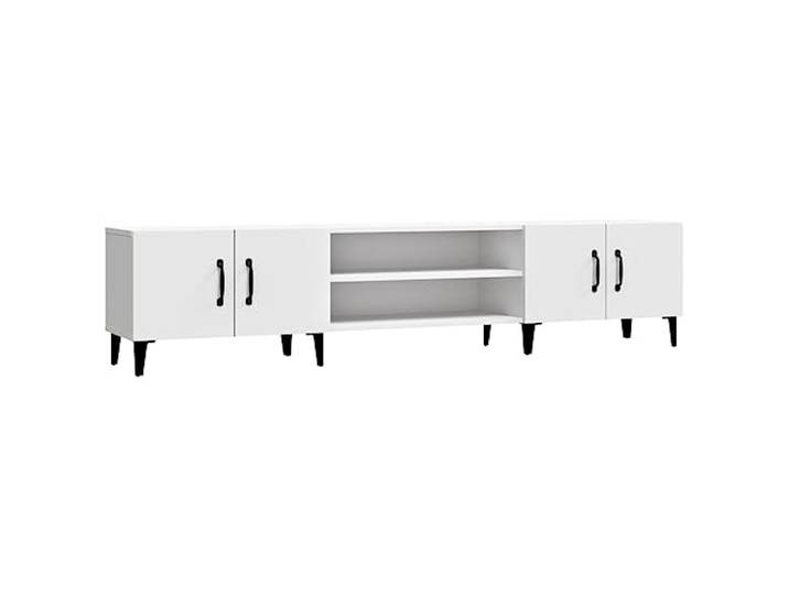 KGFHERENB TV-Schrank Weiß 180x31,5x40 cm Lowboard mit Metallfüßen Elegantes Fernsehmöbel fürs Wohnzimmer mit 4 geschlossenen Fächern für geordnete Mediengeräte und Dekoration.