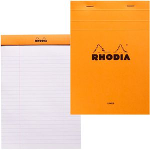 Rhodia Notizblock 15600C, orange, A5, liniert mit Rand, 80 g/m², geheftet, 150 Blatt / 300 Seiten