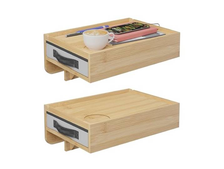 Relaxdays Nachttisch klemmbar, 2er Set, Bambus, Natur