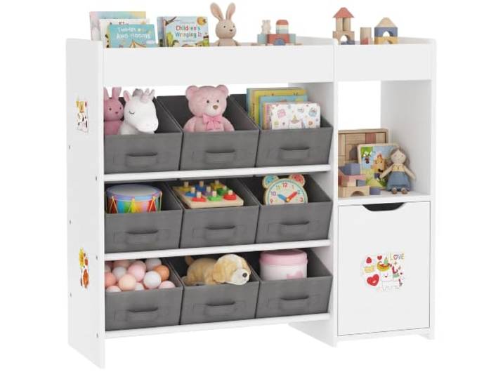 AIYAPLAY Meuble Rangement Enfant avec 9 Tiroirs en Tissu et Placard Blanc Étagère de Rangement pour Jouets Enfants\, Chambre\, Salle de Jeux\, Garderie