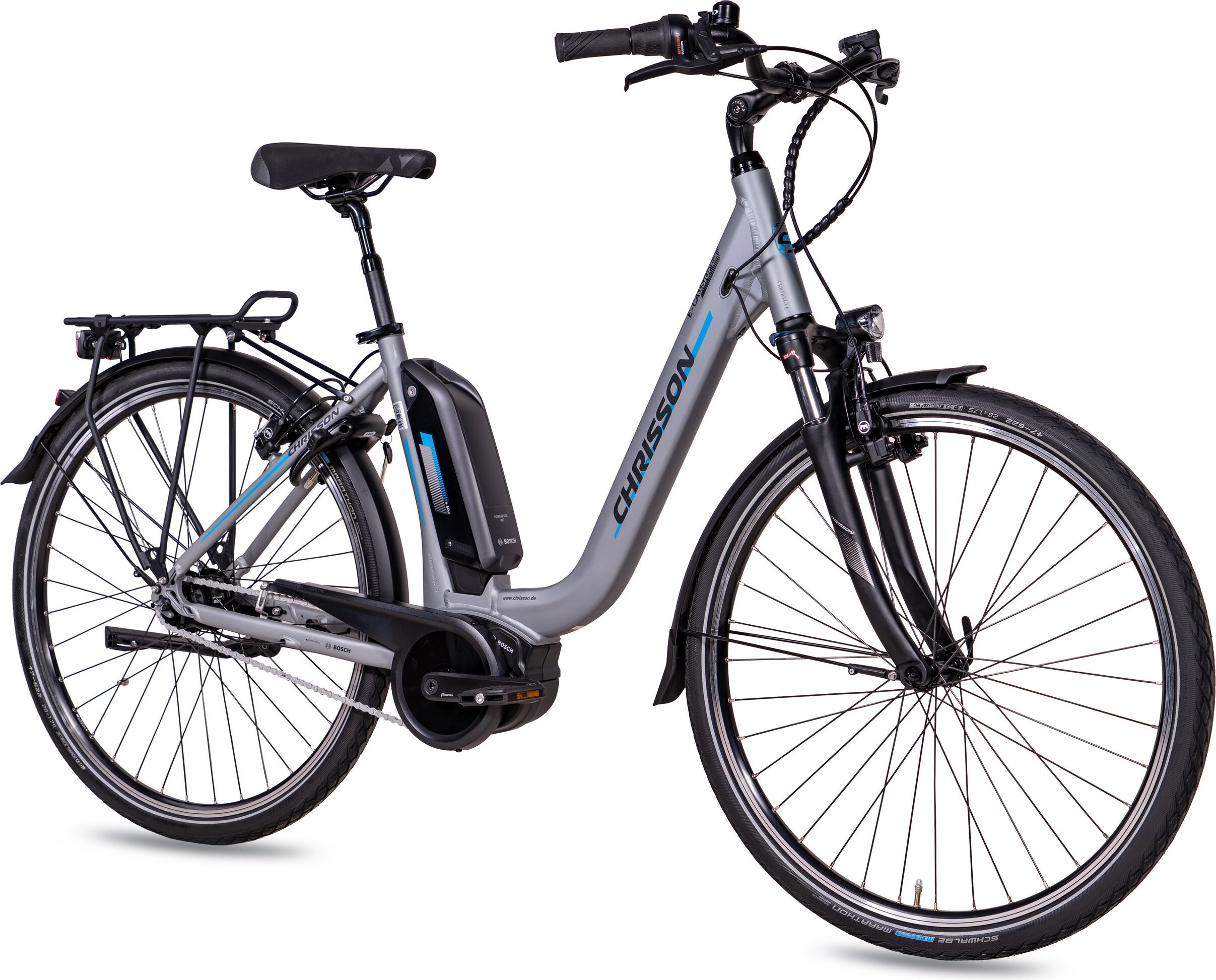 28 Zoll E-Citybike Damenrad CHRISSON E-CASSIOPEA 7 Gang Shimano Nexus grau matt BOSCH Active Line Powerpack 400