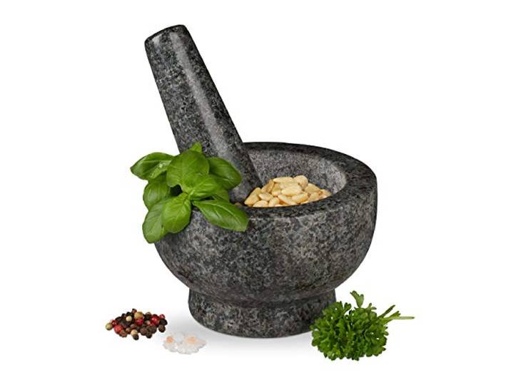 Relaxdays Mortier en Granit avec Pilon\, Robuste\, pour épices\, Herbes\, mortier en Pierre polie\, d. 13 cm\, 250 ML\, Gris