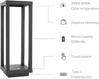 Inspire Picks Modern European Rechargeable LED Table Lamp Wireless Ambient Lighting For Home & Restaurant Decor gray