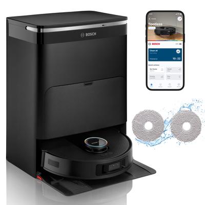 BOSCH Saugroboter "mit Wischfunktion Spotless Max Cam BCRDW3BX, rotierende Wischpads", schwarz, B:34cm H:9,8cm, Saugroboter, Datensicherheit, 11.000 Pa Saugkraft, Absaugstation, Kamera, Topseller
