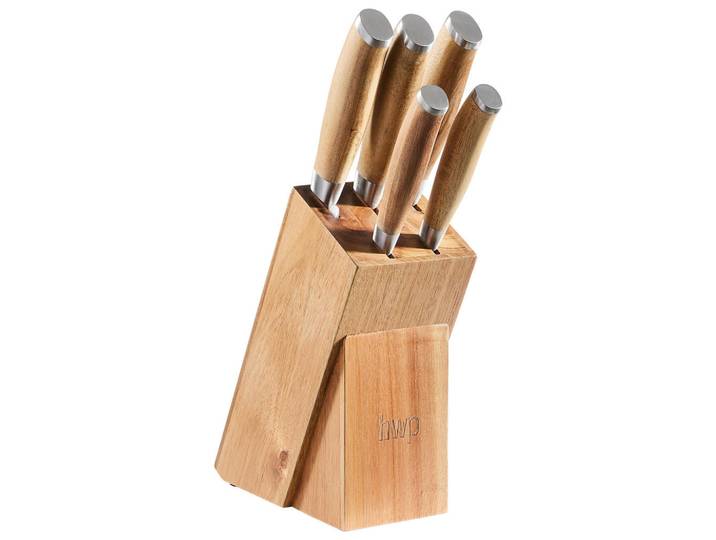 Homeware Profession. Messerblock, Akaziefarben, Holz, Metall, 6-teilig, Akazie, massiv, Lfgb, Küchenmesser, Messerblöcke