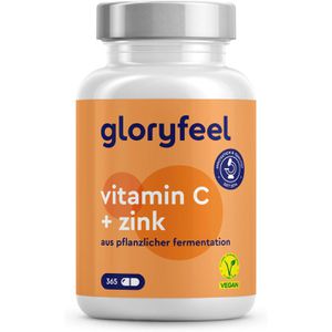 gloryfeel Vitamin-C gepuffert, 365 Kapseln, mit Zink, 2 Kapseln täglich = 1000 mg