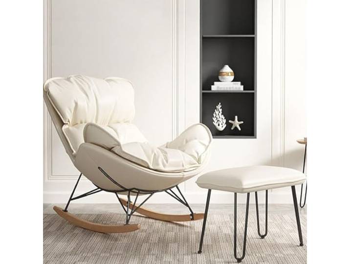 TINGMIAN Sofa-Schaukelstuhl Sessel Technischem Stoff mit Ottomane Schaukelstuhl Mitte Jahrhunderts,Gepolsterter Bequemer Schaukelstuhl for Schlafzimmer Und Wohnzimmer(B)